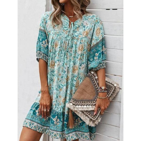 Printed Short Sleeve Mini Dress