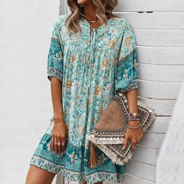 Printed Short Sleeve Mini Dress